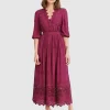 Belle & Bloom All Eyes On Me Midi Dress - Burgundy Sale