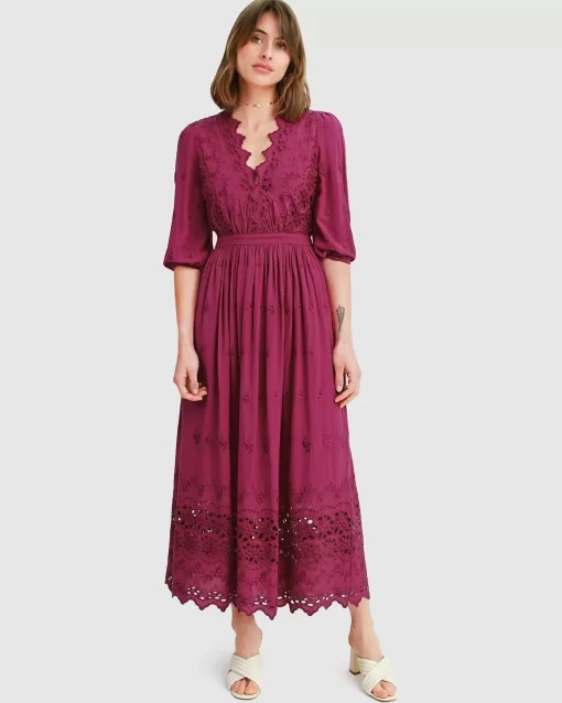 Belle & Bloom All Eyes On Me Midi Dress - Burgundy Sale