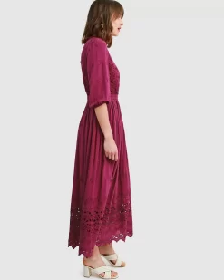 Belle & Bloom All Eyes On Me Midi Dress - Burgundy Sale