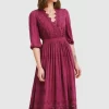 Belle & Bloom All Eyes On Me Midi Dress - Burgundy Sale