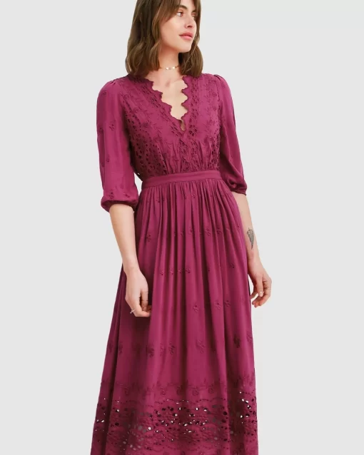 Belle & Bloom All Eyes On Me Midi Dress - Burgundy Sale