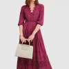 Belle & Bloom All Eyes On Me Midi Dress - Burgundy Sale