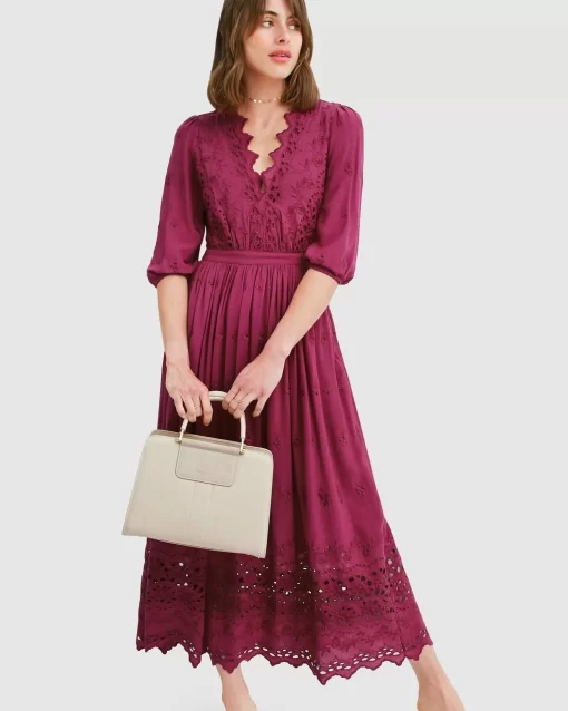 Belle & Bloom All Eyes On Me Midi Dress - Burgundy Sale