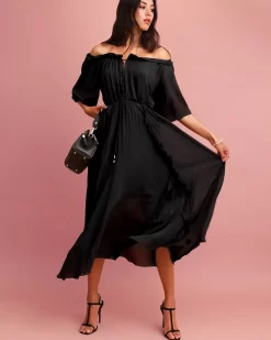 Belle & Bloom Amour Amour Ruffled Midi Dress - Black Online