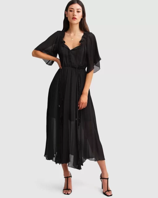 Belle & Bloom Amour Amour Ruffled Midi Dress - Black Cheap