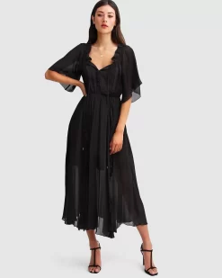 Belle & Bloom Amour Amour Ruffled Midi Dress - Black Online