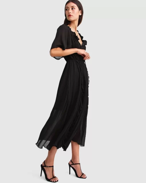 Belle & Bloom Amour Amour Ruffled Midi Dress - Black Online