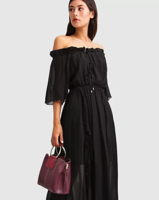 Belle & Bloom Amour Amour Ruffled Midi Dress - Black Cheap