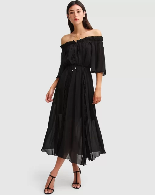 Belle & Bloom Amour Amour Ruffled Midi Dress - Black Cheap