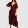 Belle & Bloom Amour Amour Ruffled Midi Dress - Burgundy Cheap