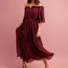 Belle & Bloom Amour Amour Ruffled Midi Dress - Burgundy Cheap