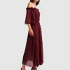 Belle & Bloom Amour Amour Ruffled Midi Dress - Burgundy Cheap