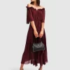 Belle & Bloom Amour Amour Ruffled Midi Dress - Burgundy Cheap