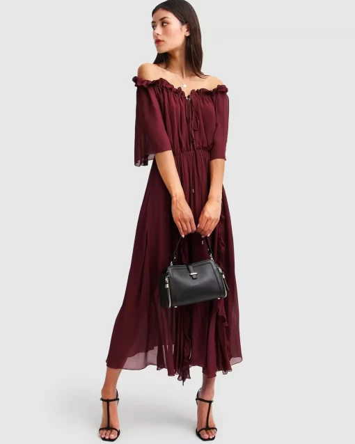 Belle & Bloom Amour Amour Ruffled Midi Dress - Burgundy Cheap