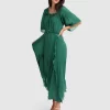 Belle & Bloom Amour Amour Ruffled Midi Dress - Dark Green Hot