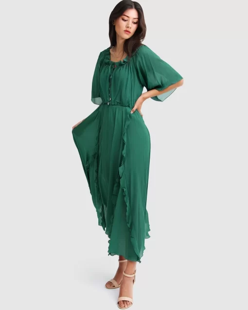 Belle & Bloom Amour Amour Ruffled Midi Dress - Dark Green Hot