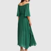 Belle & Bloom Amour Amour Ruffled Midi Dress - Dark Green Hot