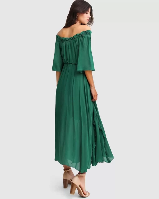 Belle & Bloom Amour Amour Ruffled Midi Dress - Dark Green Hot