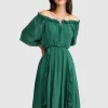 Belle & Bloom Amour Amour Ruffled Midi Dress - Dark Green Hot