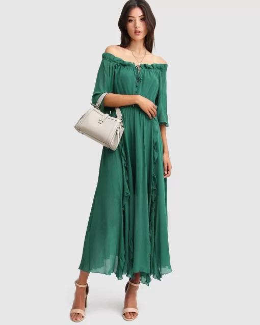 Belle & Bloom Amour Amour Ruffled Midi Dress - Dark Green Hot