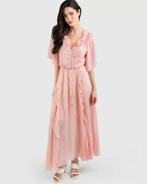 Belle & Bloom Amour Amour Ruffled Midi Dress - Desert Rose Final Sale Cheap