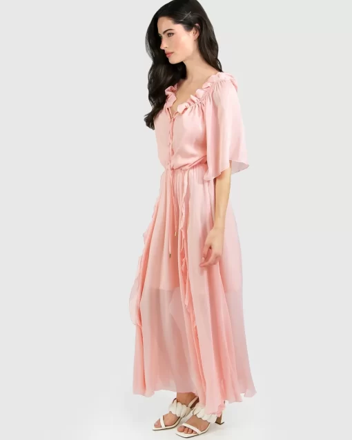 Belle & Bloom Amour Amour Ruffled Midi Dress - Desert Rose Final Sale Cheap