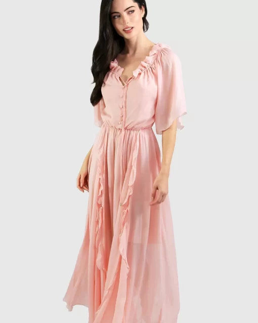 Belle & Bloom Amour Amour Ruffled Midi Dress - Desert Rose Final Sale Cheap