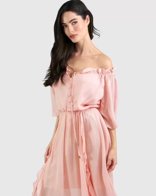 Belle & Bloom Amour Amour Ruffled Midi Dress - Desert Rose Final Sale Cheap