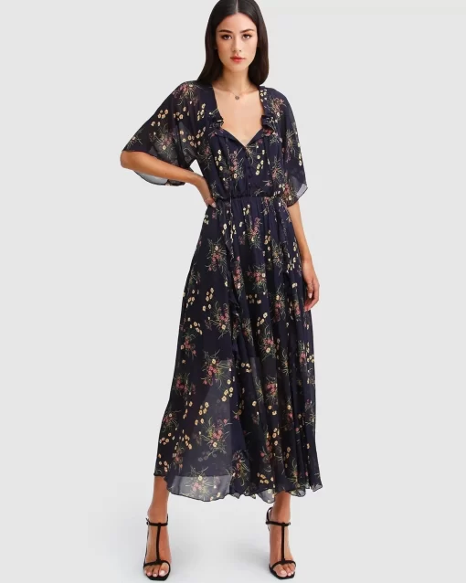 Belle & Bloom Amour Amour Ruffled Midi Dress - Navy Clearance