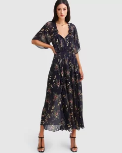 Belle & Bloom Amour Amour Ruffled Midi Dress - Navy Online