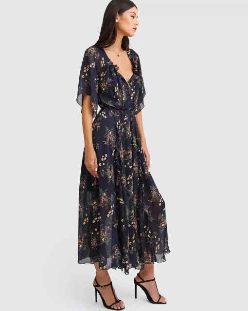 Belle & Bloom Amour Amour Ruffled Midi Dress - Navy Clearance