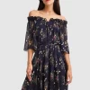 Belle & Bloom Amour Amour Ruffled Midi Dress - Navy Clearance