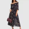 Belle & Bloom Amour Amour Ruffled Midi Dress - Navy Clearance