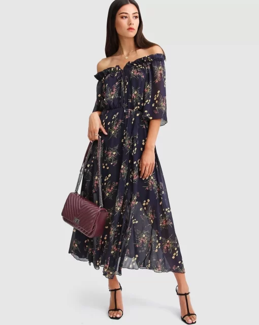 Belle & Bloom Amour Amour Ruffled Midi Dress - Navy Clearance