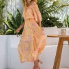 Belle & Bloom Amour Amour Ruffled Midi Dress - Peach Peonies Outlet