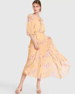 Belle & Bloom Amour Amour Ruffled Midi Dress - Peach Peonies Cheap