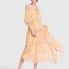 Belle & Bloom Amour Amour Ruffled Midi Dress - Peach Peonies Outlet