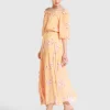 Belle & Bloom Amour Amour Ruffled Midi Dress - Peach Peonies Outlet