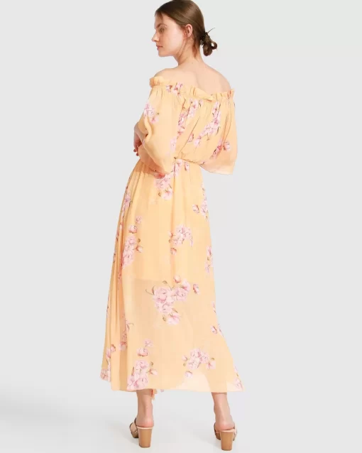 Belle & Bloom Amour Amour Ruffled Midi Dress - Peach Peonies Cheap