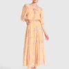 Belle & Bloom Amour Amour Ruffled Midi Dress - Peach Peonies Cheap