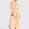 Belle & Bloom Amour Amour Ruffled Midi Dress - Peach Peonies Cheap