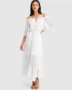 Belle & Bloom Amour Amour Ruffled Midi Dress - White Store