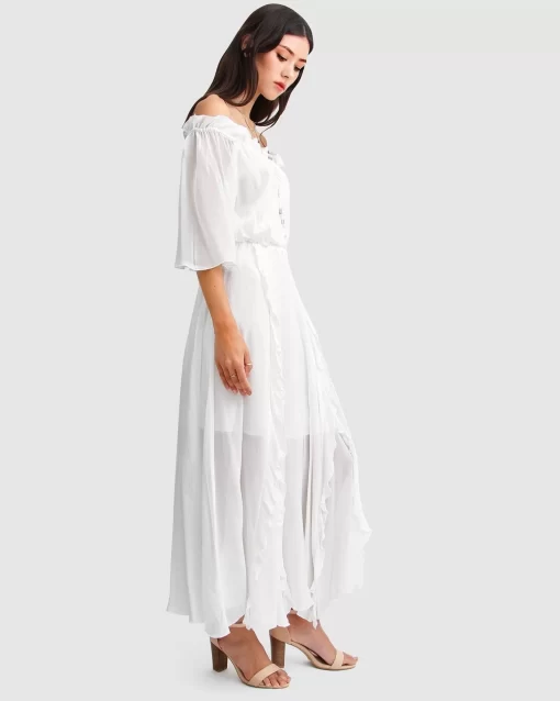 Belle & Bloom Amour Amour Ruffled Midi Dress - White Online