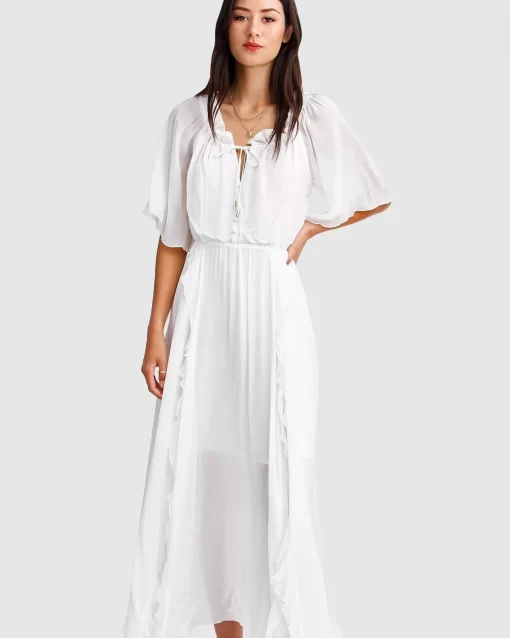 Belle & Bloom Amour Amour Ruffled Midi Dress - White Online