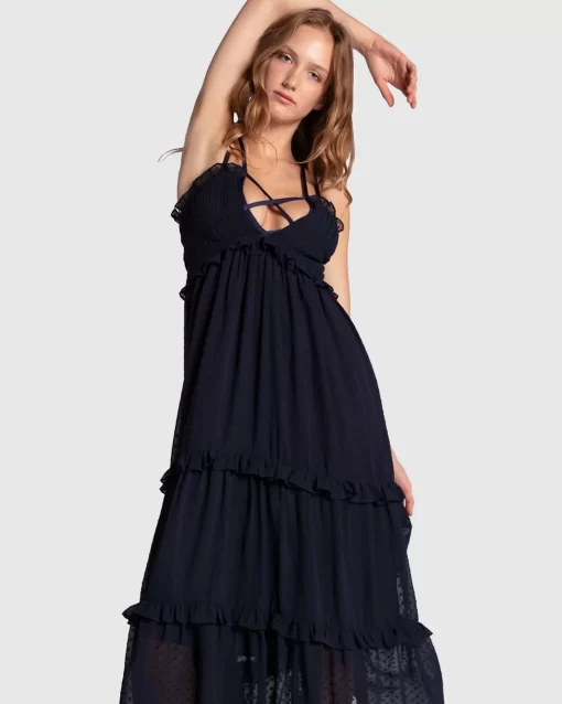 Belle & Bloom As It Was Tiered Midi Dress - Navy Cheap