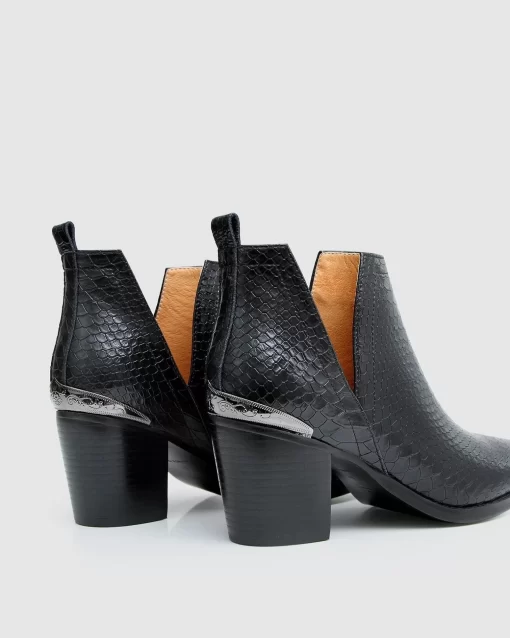 Belle & Bloom Austin Croc Embossed Ankle Boot - Black New