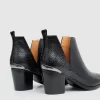 Belle & Bloom Austin Croc Embossed Ankle Boot - Black New