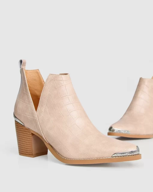 Belle & Bloom Austin Croc Embossed Ankle Boot - Blush Shop