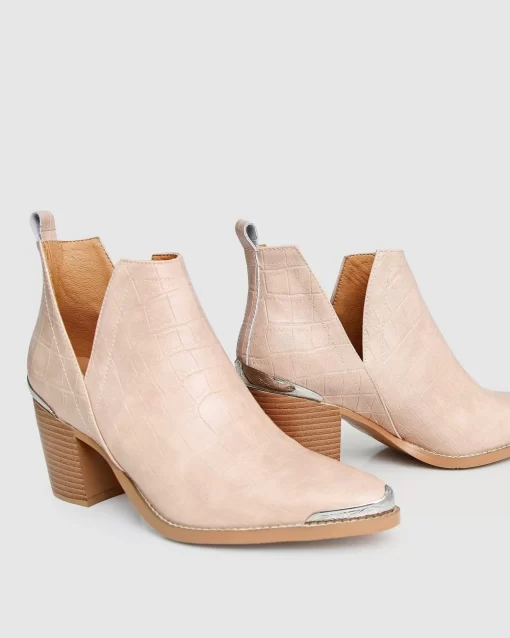 Belle & Bloom Austin Croc Embossed Ankle Boot - Blush Shop