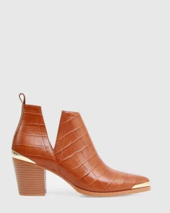 Belle & Bloom Austin Croc Embossed Ankle Boot - Camel Sale